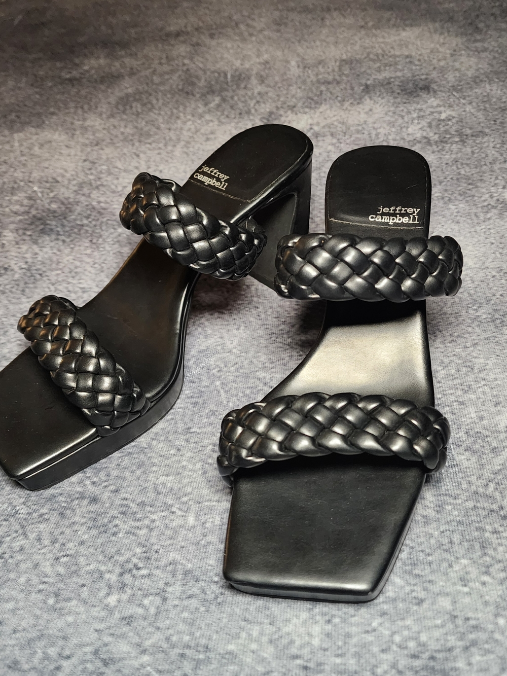 Jeffrey Campbell Black Braided Double-Strap Block Heel Mules